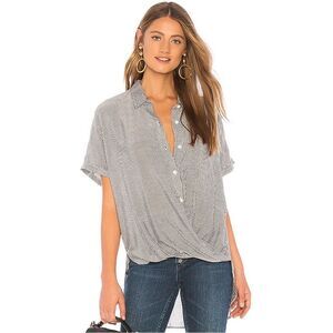 Revolve BCBGeneration Striped Button Down Wrap Hem Top Blouse Black and White